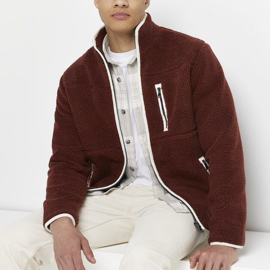 River Island Mens Rust regular fit borg funnel neck jacket