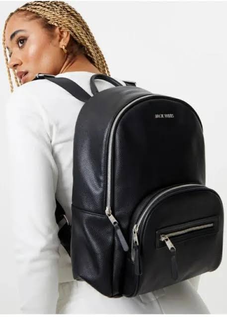 JACK WILLS Ladies Black PU Backpack with Zip Pockets
