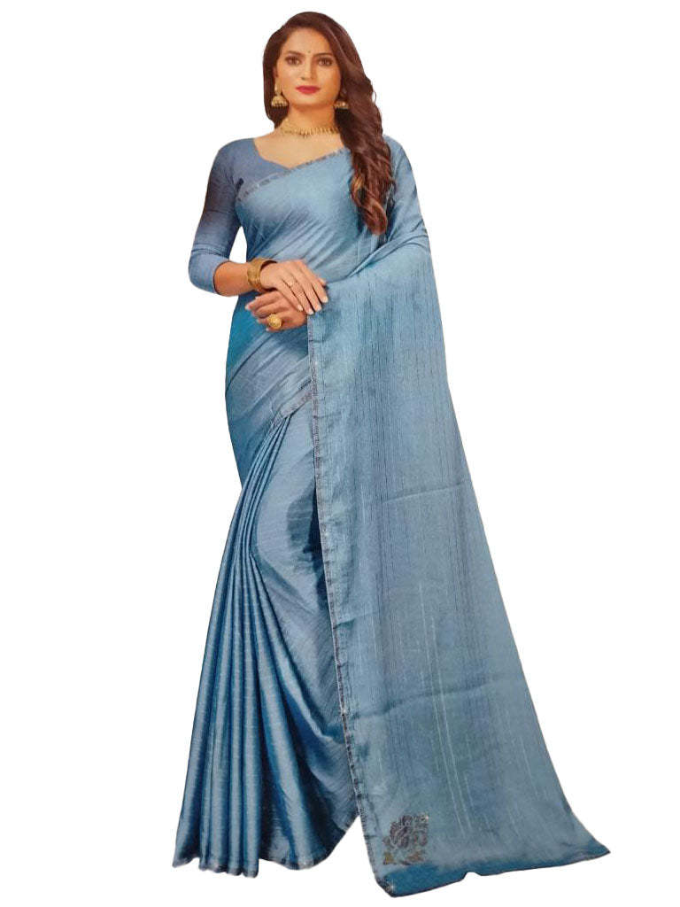 Blue Georgette Saree with Lurex Strips