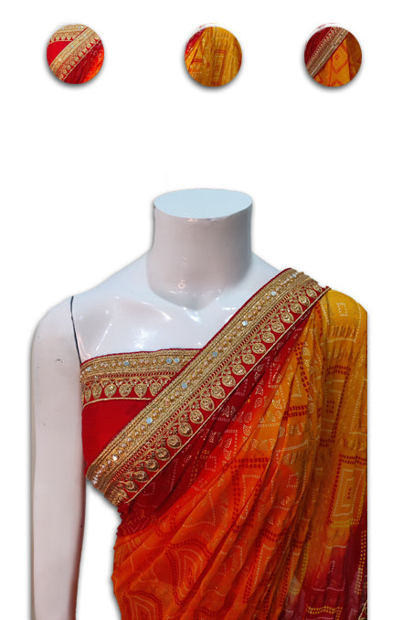 Yellow Red Skin Border Saree