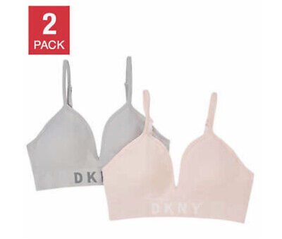 DKNY Ladies’ 2-Pack Seamless Bra with Adjustable Straps, Black/Nude Large