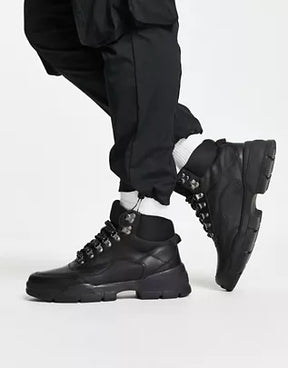 River Island Black Polished Hiker Boots