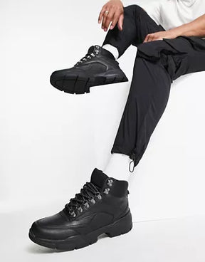 River Island Black Polished Hiker Boots