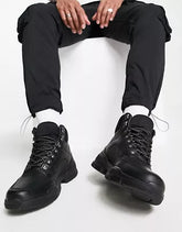 River Island Black Polished Hiker Boots