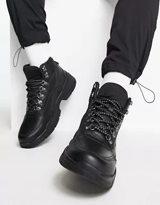 River Island Black Polished Hiker Boots