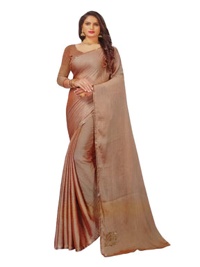 Brown Georgette Saree with Lurex Strips