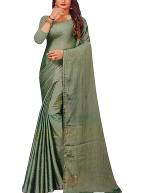 Green Georgette Saree with Lurex Strips