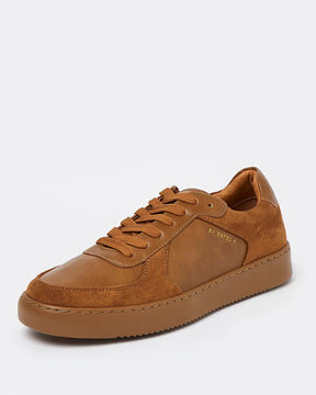 Brown Faux Leather Lace Up Trainers