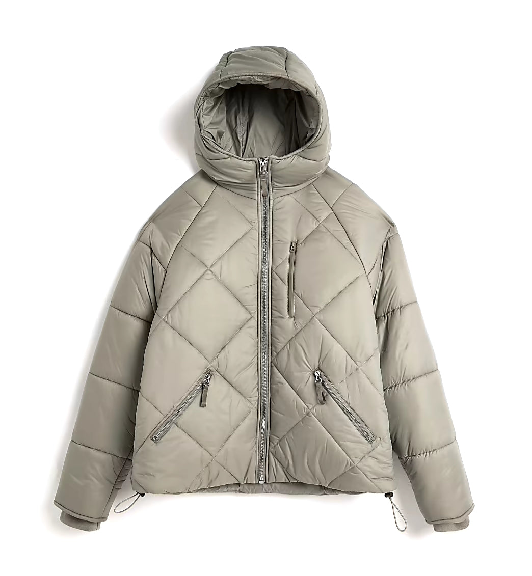 River Island Green Hooded Diamond Quilted Puffer Jacket