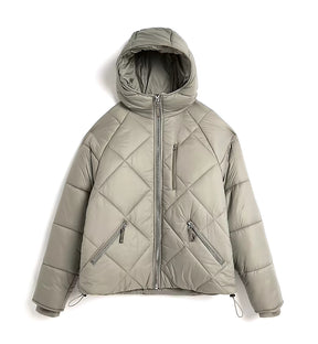 River Island Green Hooded Diamond Quilted Puffer Jacket