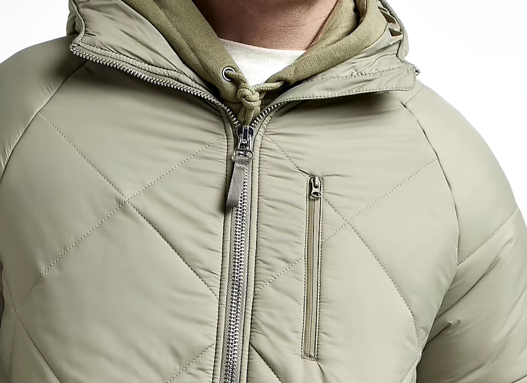 River Island Green Hooded Diamond Quilted Puffer Jacket