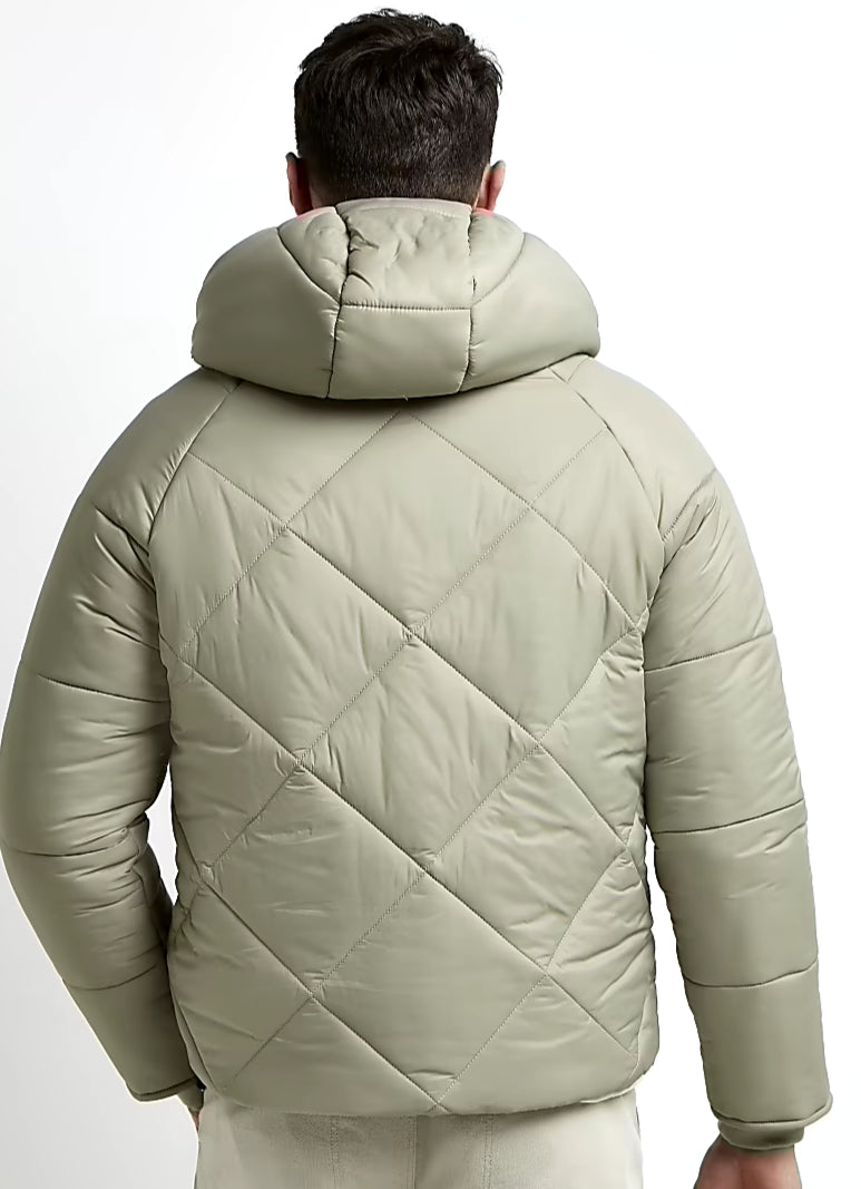 River Island Green Hooded Diamond Quilted Puffer Jacket