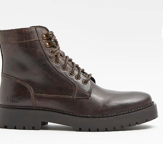 Brown Leather Chunky Lace Up Boots