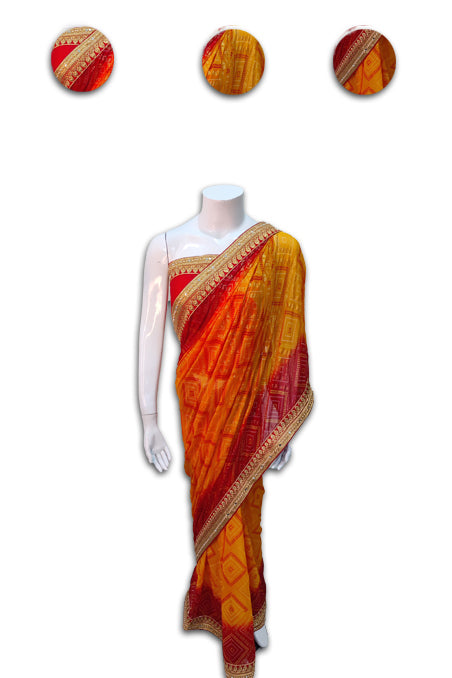 Yellow Red Skin Border Saree