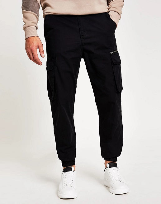 Black Slim Fit Cargo Trousers