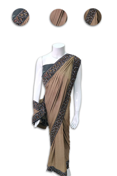 Brown cheetah border saree