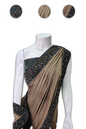 Brown cheetah border saree