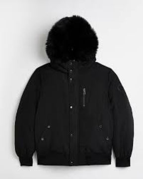 River Island Black Padded Faux Fur Hooded Bomber Jacket