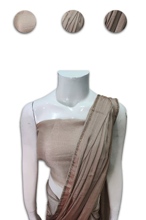 Brown Georgette Saree with Lurex Strips