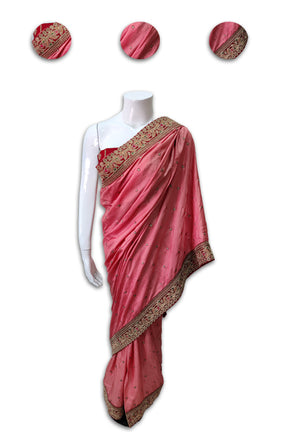 Pink Gold Border Saree