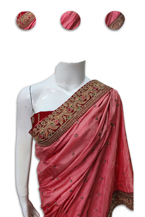 Pink Gold Border Saree