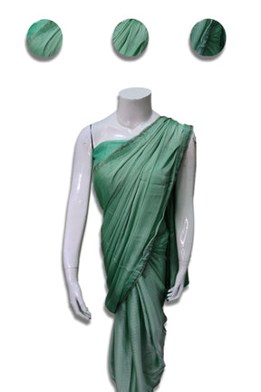 Georgette Sea Green Full Plain Saree