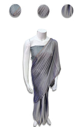 Georgette Grey Full Plain Saree