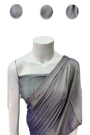 Georgette Grey Full Plain Saree