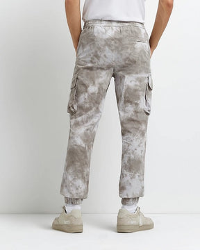 Grey Slim Fit Tie Dye Cargo Trousers