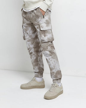 Grey Slim Fit Tie Dye Cargo Trousers